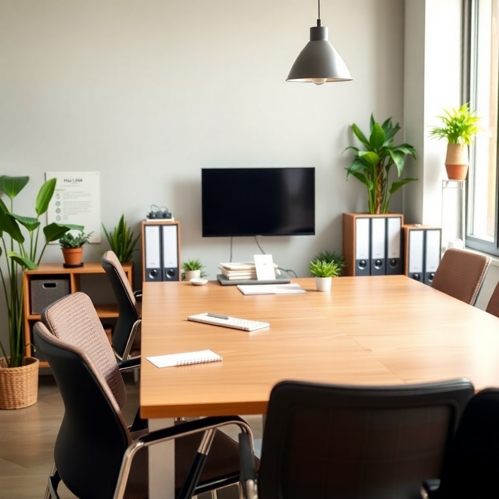 Oficina bien organizada con material ordenado